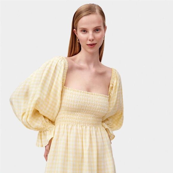 The sleeper atlanta linen dress in lemon vichy M - Picture 6 of 11